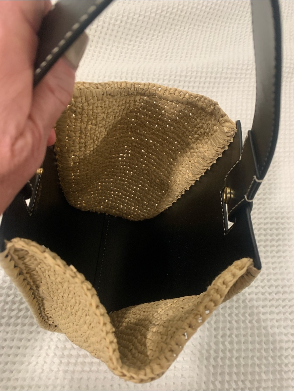 Cute J Crew black leather and straw purse - Picture 2 of 4